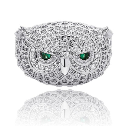 Men's Iced Out Owl Ring | Ruby Eye Hip Hop Totem Band | Caratix