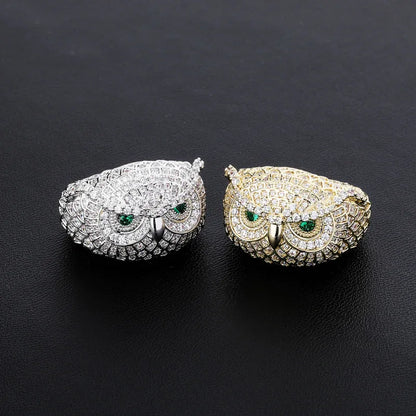 3D Iced Out Owl Ring | Textured Feather Motif Hip Hop Band | Caratix