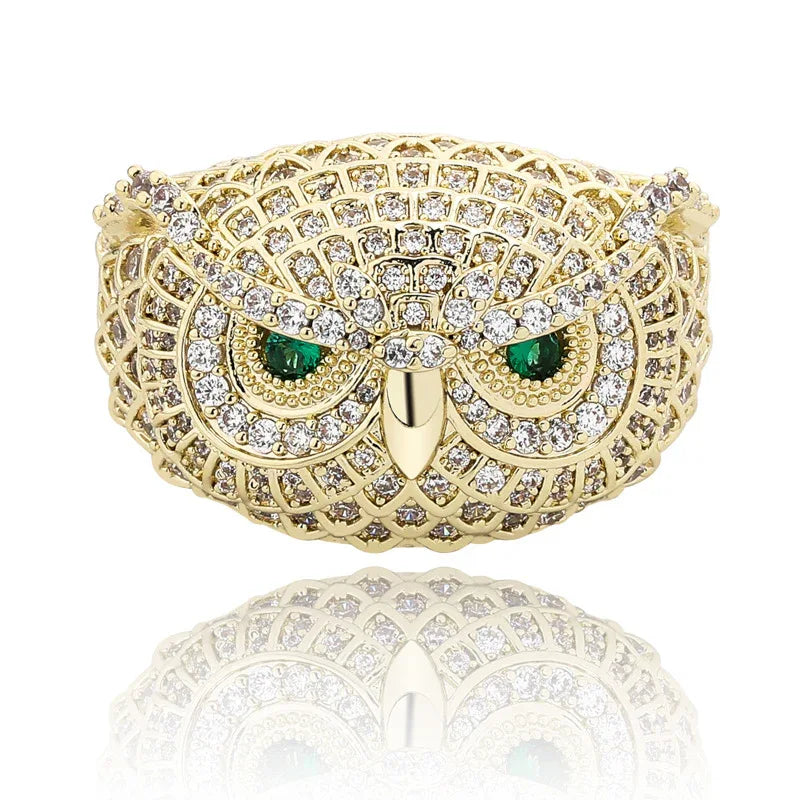 3D Iced Out Owl Ring | Textured Feather Motif Hip Hop Band | Caratix