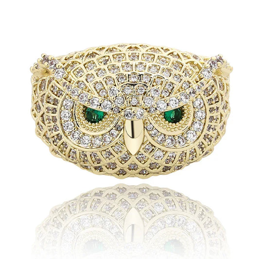 Men's Iced Out Owl Ring | Ruby Eye Hip Hop Totem Band | Caratix