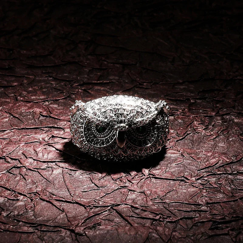 3D Iced Out Owl Ring | Textured Feather Motif Hip Hop Band | Caratix