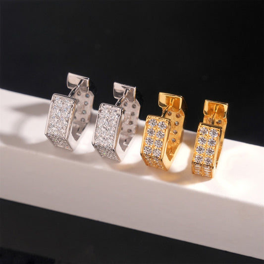 S925 Sterling Silver Moissanite Hoop Earrings | Full Pave Diamond Hoops | Caratix