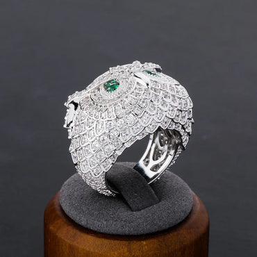Men's Iced Out Owl Ring | Ruby Eye Hip Hop Totem Band | Caratix