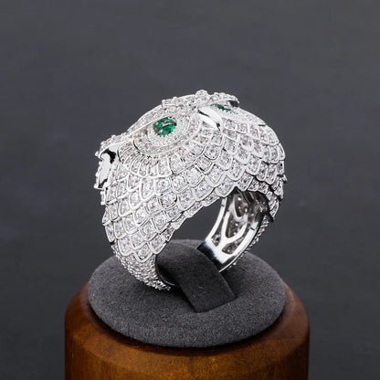 Men's Iced Out Owl Ring | Ruby Eye Hip Hop Totem Band | Caratix