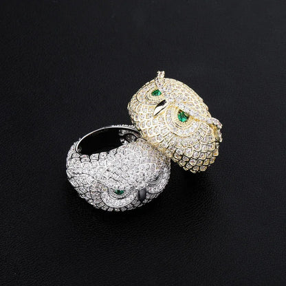 3D Iced Out Owl Ring | Textured Feather Motif Hip Hop Band | Caratix