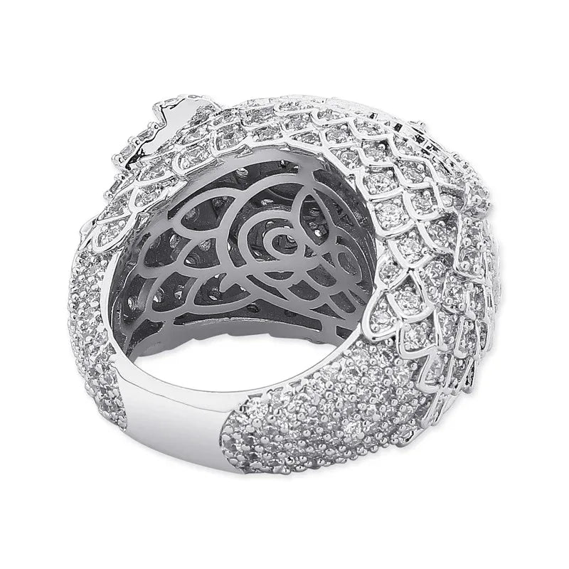 3D Iced Out Owl Ring | Textured Feather Motif Hip Hop Band | Caratix