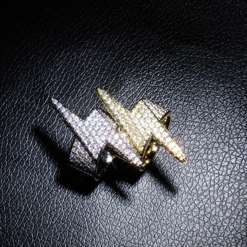 Bold Lightning Bolt Hip Hop Ring | Iced Out Zirconia Band | Caratix