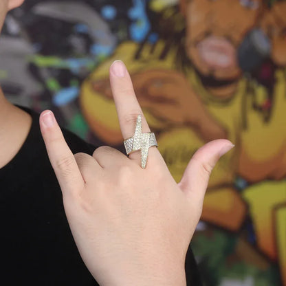 Bold Lightning Bolt Hip Hop Ring | Iced Out Zirconia Band | Caratix