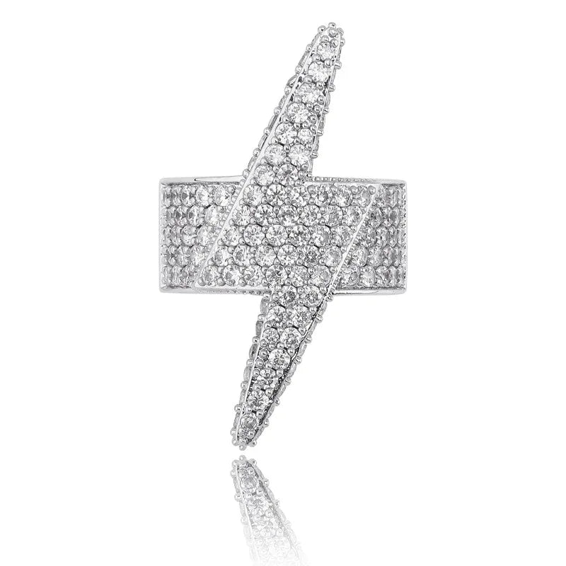 Bold Lightning Bolt Hip Hop Ring | Iced Out Zirconia Band | Caratix