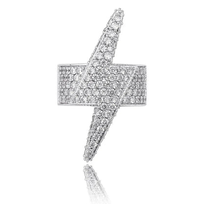 Bold Lightning Bolt Hip Hop Ring | Iced Out Zirconia Band | Caratix