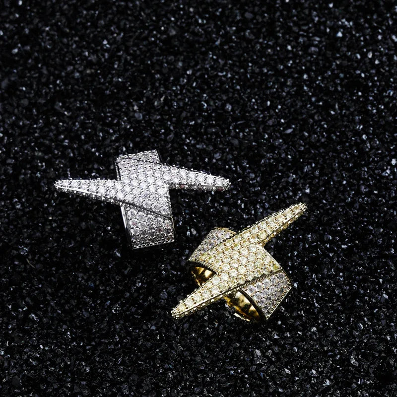 Bold Lightning Bolt Hip Hop Ring | Iced Out Zirconia Band | Caratix
