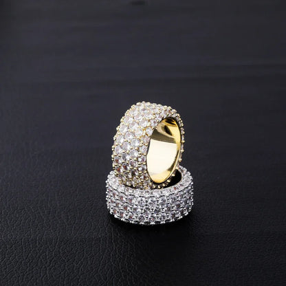 Triple Row Zirconia Hip Hop Ring | Unisex Iced Out Couple's Band | Caratix