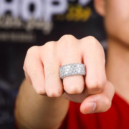 Triple Row Zirconia Hip Hop Ring | Unisex Iced Out Couple's Band | Caratix