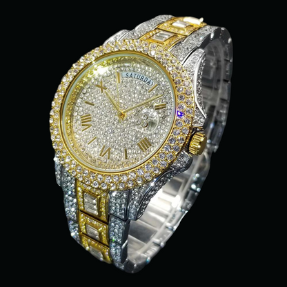 Day Date Roman Numerals VVS Iced Out Diamond Watch – Luxury Hip Hop Style