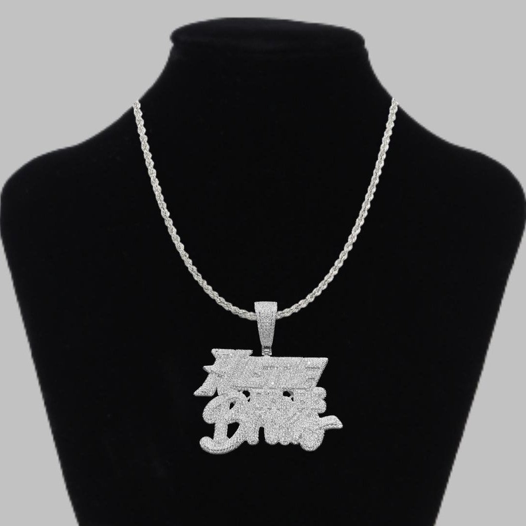 Hustle Or Be Broke Iced Out Letter Diamond Pendant Necklace – Custom Hip Hop Jewelry for Men