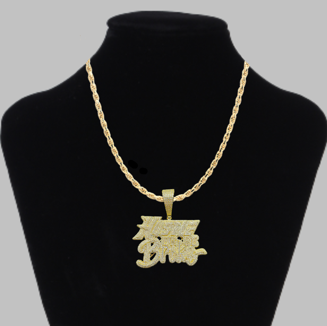 Hustle Or Be Broke Iced Out Letter Diamond Pendant Necklace – Custom Hip Hop Jewelry for Men
