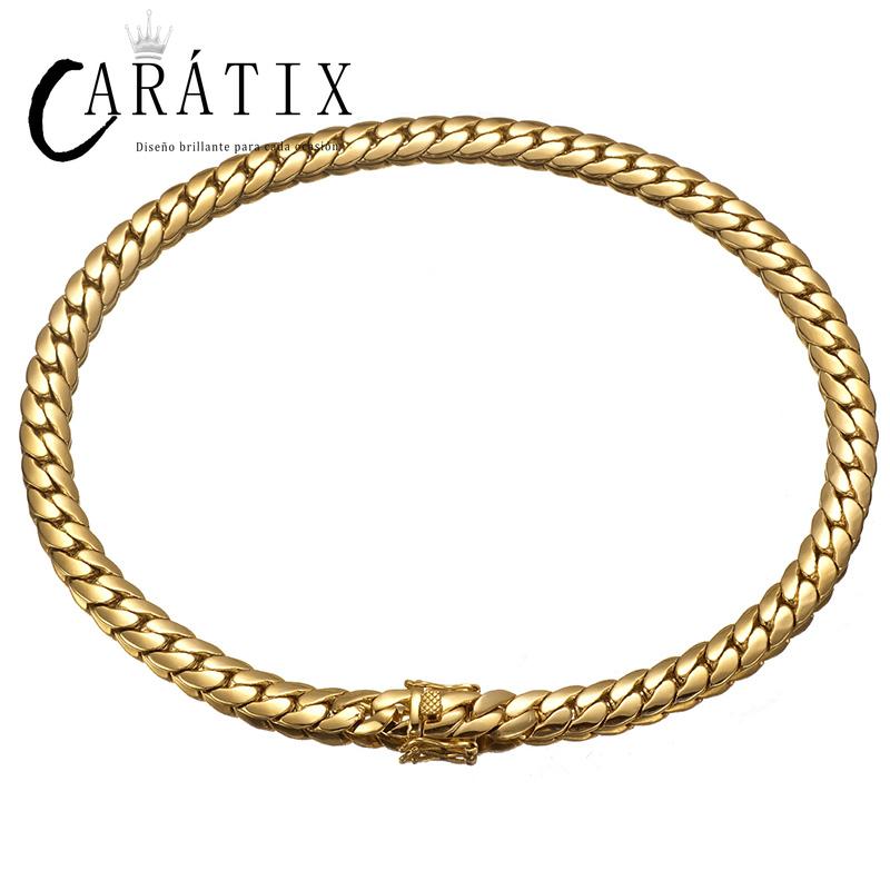 CARÁTIX Golden Hip Hop Cuban Link Tank Chain Necklace – Iced Out Jewelry for Men & Women