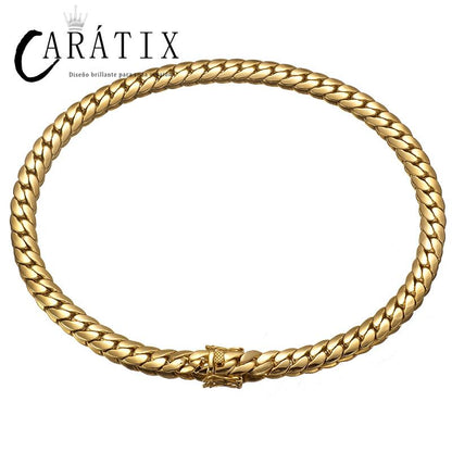 CARÁTIX Golden Hip Hop Cuban Link Tank Chain Necklace – Iced Out Jewelry for Men & Women