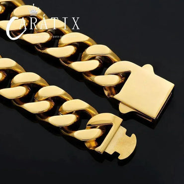 CARÁTIX Chunky Stainless Steel Miami Flat Curb Cuban Link Chain Necklace – High Polished Men’s Jewelry - CaratixJewelry