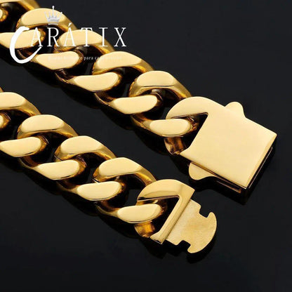 CARÁTIX-Chunky Necklace High Polished Stainless Steel Miami Flat Curb Cuban Link Chain For Men Valentine's Day Gift for Men & Girls & Boys Mothers' Day Gift #Springtok