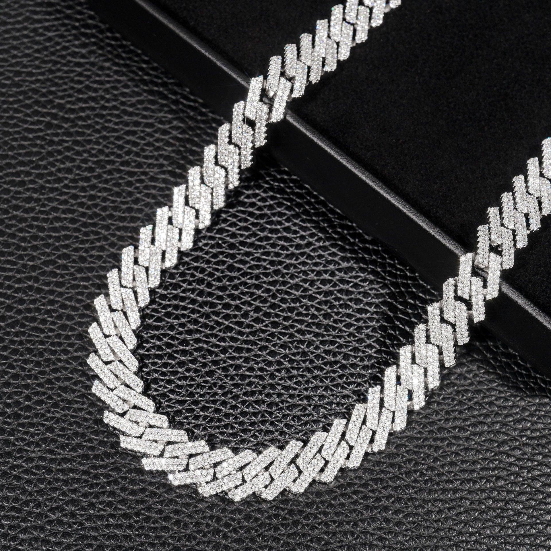 12mm Iced-Out Moissanite Cuban Link Chain – S925 Sterling Silver -Cut Hip Hop Streetwear Necklace - CaratixJewelry