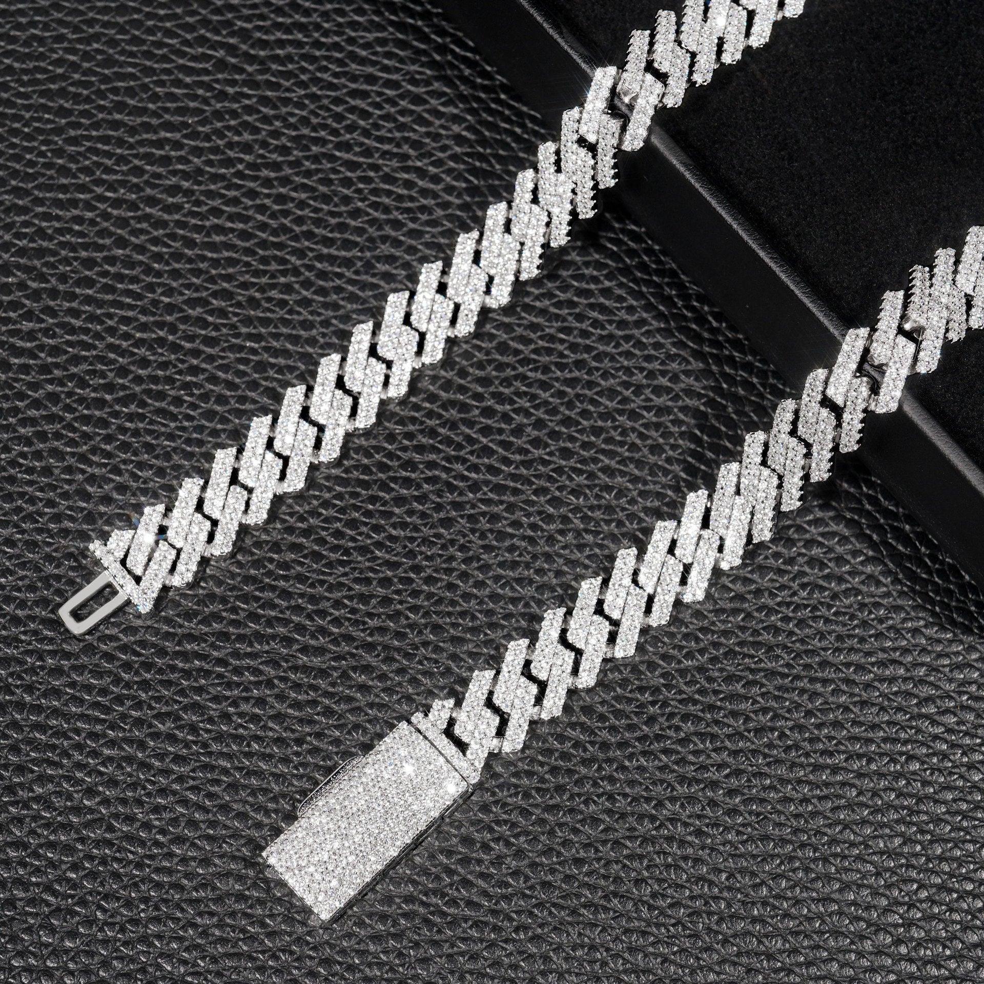 12mm Iced-Out Moissanite Cuban Link Chain – S925 Sterling Silver -Cut Hip Hop Streetwear Necklace - CaratixJewelry