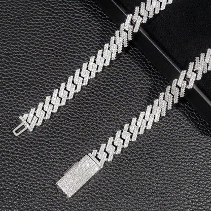 12mm Iced-Out Moissanite Cuban Link Chain – S925 Sterling Silver -Cut Hip Hop Streetwear Necklace - CaratixJewelry