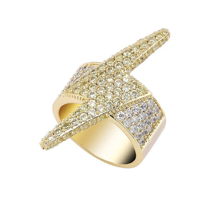 Bold Lightning Bolt Hip Hop Ring | Iced Out Zirconia Band | Caratix
