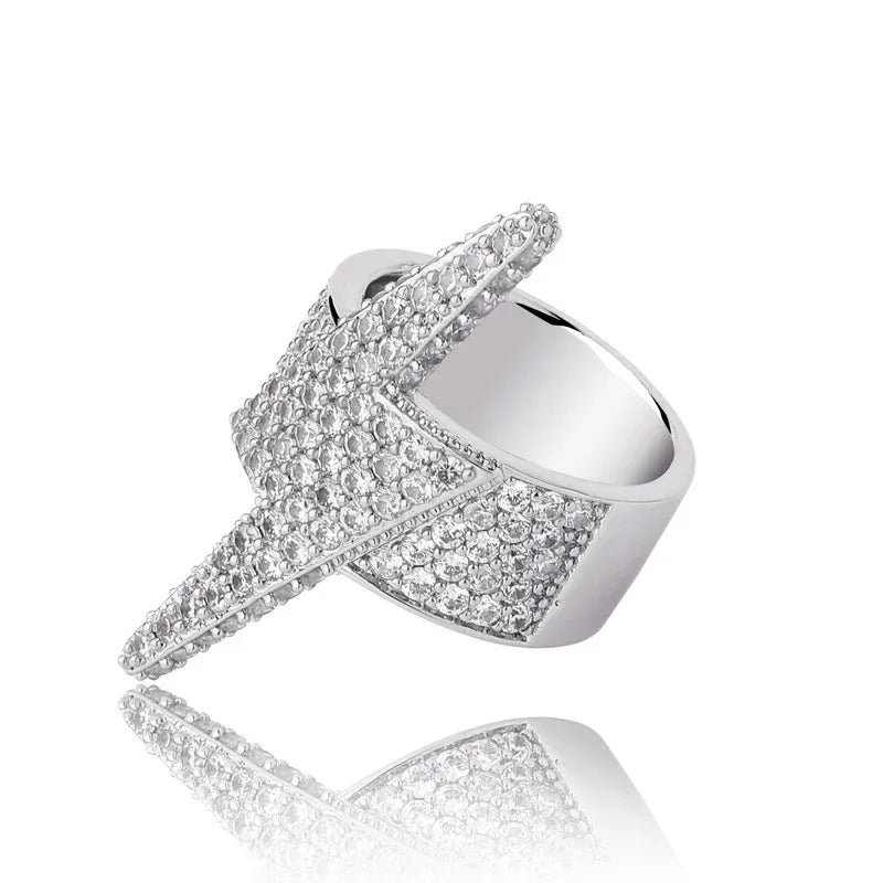 Bold Lightning Bolt Hip Hop Ring | Iced Out Zirconia Band | Caratix
