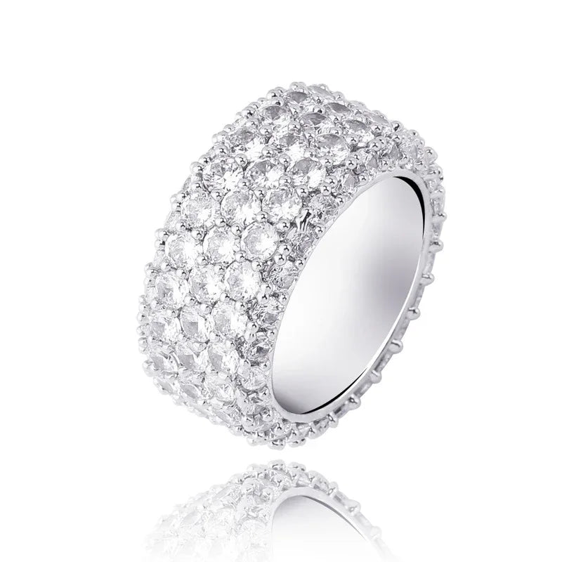 Triple Row Zirconia Hip Hop Ring | Unisex Iced Out Couple's Band | Caratix