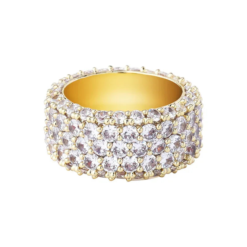 Triple Row Zirconia Hip Hop Ring | Unisex Iced Out Couple's Band | Caratix