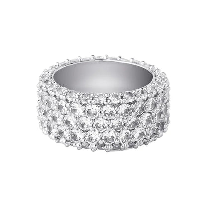 Triple Row Zirconia Hip Hop Ring | Unisex Iced Out Couple's Band | Caratix