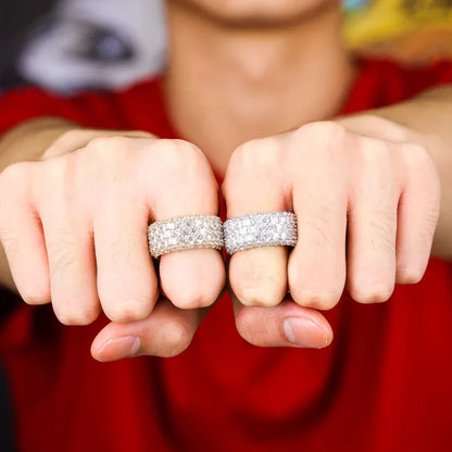Triple Row Zirconia Hip Hop Ring | Unisex Iced Out Couple's Band | Caratix