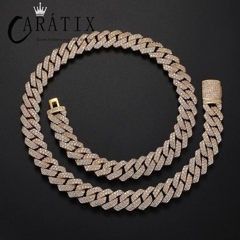 CARÁTIX 14mm Square Cuban Link Chain Necklace – 5A CZ Iced Out Hip Hop Bling Jewelry for Men | Solid Rapper Gift - CaratixJewelry