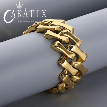 CARÁTIX - 32mm Width Stainless Steel  Golden-Plated Cuban Chain Necklace Fashionable And Personalized Jewelry For Men Gift Valentine's Day Gift for Men & Girls & Boys Mothers' Day Gift #Springtok