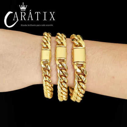 CARÁTIX -  Men Fashion Cuban Link Necklace Stainless Steel PVD Plated 8/10/12/14mm Cuban Chain Jewellery Personalized Free Laser Logo Valentine's Day Gift for Men & Girls & Boys Mothers' Day Gift #Springtok