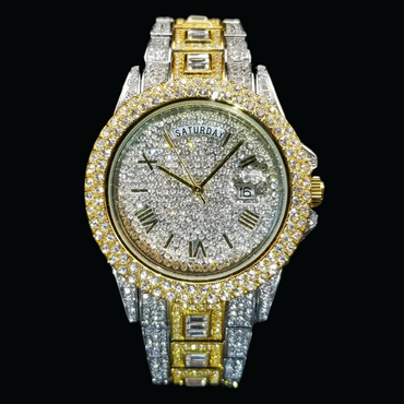 Day Date Roman Numerals VVS Iced Out Diamond Watch – Luxury Hip Hop Style