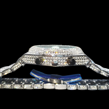 Bust Down Date Chronograph Iced Out Diamond Watch – Luxury Hip Hop Timepiece