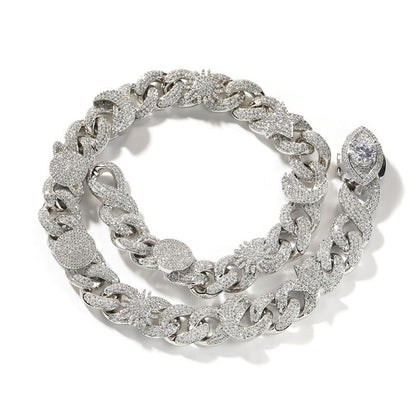 CARÁTIX Sun Star Eye Flower Cuban Link Chain Necklace – 5A+ CZ Iced Out Hip Hop Bling Jewelry for Men | Gold & Silver Rapper Gift