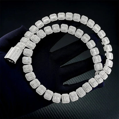13mm Sugar-Cut Moissanite Cuban Link Chain – S925 Sterling Silver Iced-Out Hip Hop Men’s Necklace - CaratixJewelry