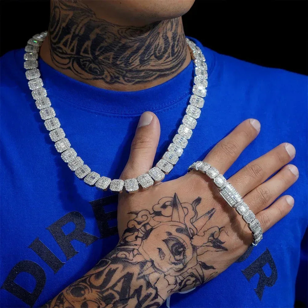 13mm Sugar-Cut Moissanite Cuban Link Chain – S925 Sterling Silver Iced-Out Hip Hop Men’s Necklace - CaratixJewelry