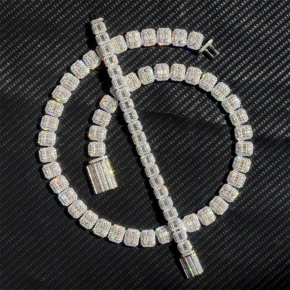 13mm Sugar-Cut Moissanite Cuban Link Chain – S925 Sterling Silver Iced-Out Hip Hop Men’s Necklace - CaratixJewelry