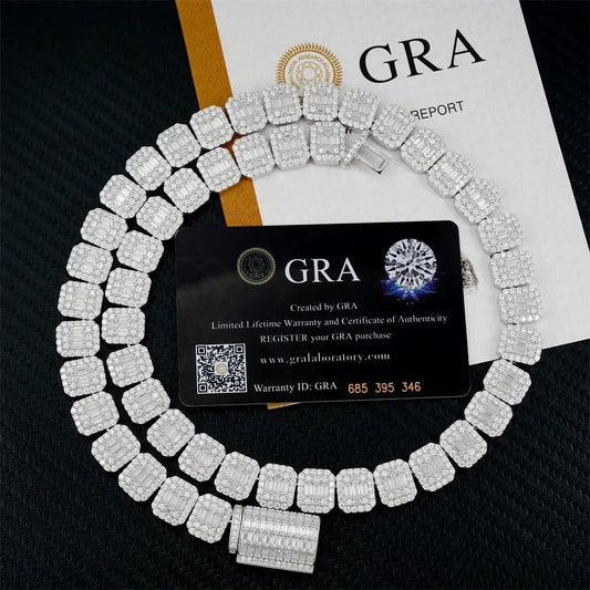 13mm Sugar-Cut Moissanite Cuban Link Chain – S925 Sterling Silver Iced-Out Hip Hop Men’s Necklace - CaratixJewelry