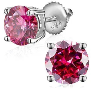 VVS 1CT Colorful Moissanite Stud Earrings | Pink, Yellow, Green, Blue Stones - CaratixJewelry
