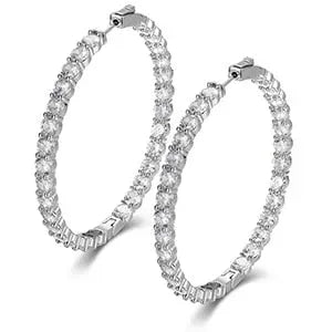 Boss Chick Queen 15.5CTW Lab 925 Silver Big Hoop Earrings - CaratixJewelry