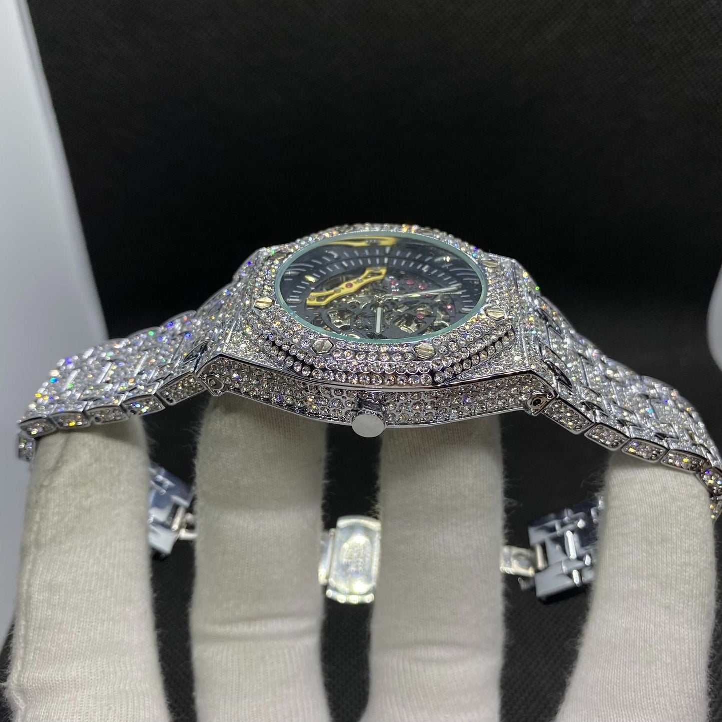 Self-Wind Mechanical Skeleton Iced Out Diamond Watch – Luxury Hip Hop Timepiece