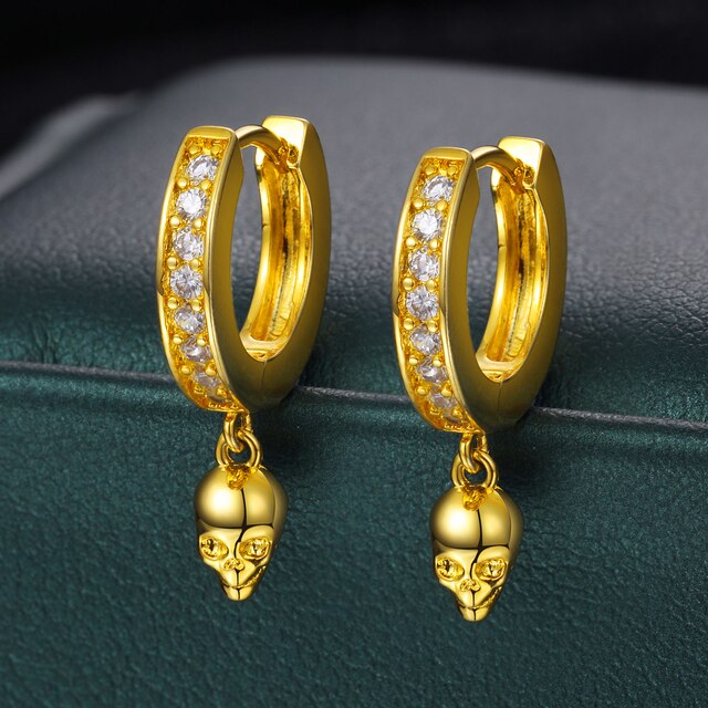 VVS Lab Diamond Skull Huggie 925 Sterling Silver Hip Hop Earrings