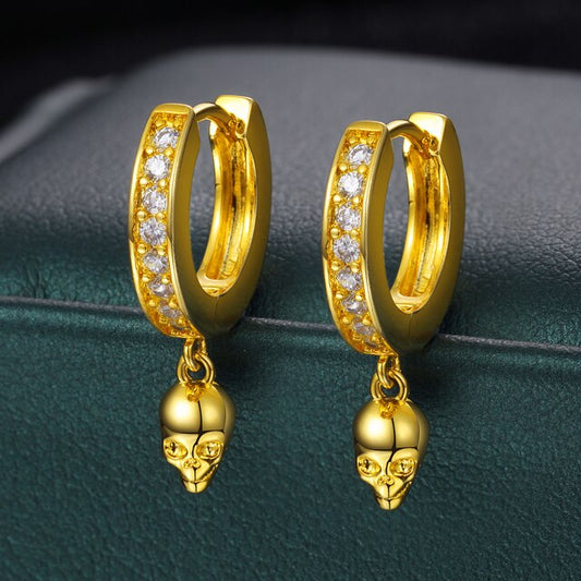 VVS Lab Diamond Skull Huggie 925 Sterling Silver Hip Hop Earrings