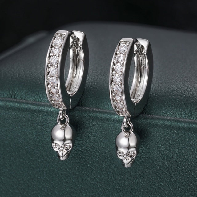 VVS Lab Diamond Skull Huggie 925 Sterling Silver Hip Hop Earrings