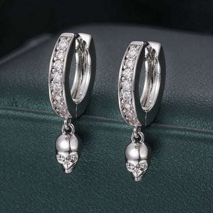 VVS Lab Diamond Skull Huggie 925 Sterling Silver Hip Hop Earrings